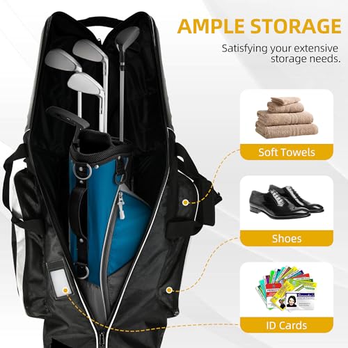 Shopsource Golf Travel Bag for Airlines, Golf Travel Case with Hard Case Top and Wheels, 1680D Heavy Duty Oxford Golf Travel Covers, Protect Golf Clubs, Lightweight, Easy to Maneuver Black