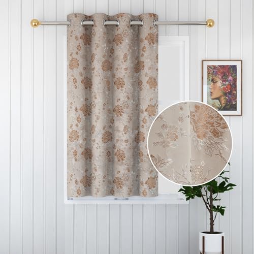 Image of FRESH FROM LOOM Window Floral Room Darkening Curtains 6 Feet Long,High Tenacity Yarn Polyester Grommet Weaved Premium Screens for Home Office,Prada for Living Room Bedroom,Dust Repellent,Beige,6ft,1pc