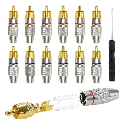 KUOQIY 12 Piezas Conector de Audio Video Enchufe RCA, Tornillos Sin Soldadura Enchufe Macho RCA, con Destornillador, para Multimedia y CCTV (6 Negro + 6 Rojo)