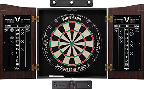 Viper Vault Cabinet & Shot King Sisal/Bristle Dartboard Ready-to-Play Bundle: Elite Set (Shot King Dartboard, Darts, Shadow Buster and Laser Throw Line)