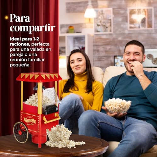 Miniatura 7 de Nk Palomitero Retro, Máquina De Palomitas De Maíz Eléctrica 1200w, Botón Fácil De Utilizar, Preparación Listas En 2 Minutos, Aire Caliente, Tamaño 0,3l, Portable, Ideal Para Casa