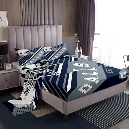 Erosebridal 4Pcs Gridiron Bed Sheets Set, Sheets King Size, Sports Bedding Set, White Navy Blue Striped Sheet Set Bedroom Decor for Men Husband Boyfriend Teenage Boys