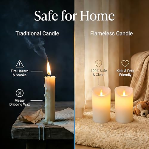 Image of Flameless Candles with Remote, 2 Pack 6 Inch Real Wax LED | Rechargeable Real Wax LED Candles with 3D Flicker, Remote and Timer for Safe flameless Home, Wedding and Holiday Decor.