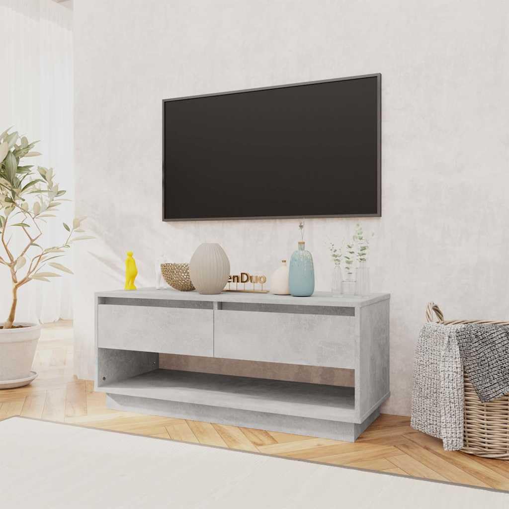 Mobile TV grigio cemento in legno, 102 x 41 x 44 cm, con 2 cassetti e scomparto aperto, per soggiorno, camera da letto, spazio e gestione dei cavi