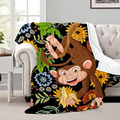 Anuruddha Cute Monkey Double-Sided Flannel Throw Blanket #TOP27