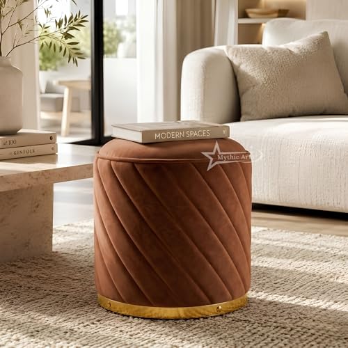 Image of Ottoman Stool, Puffy Stool, Sitting Stool, Modern Upholstered Round Ottoman, Dressing Table for Living-Coffee