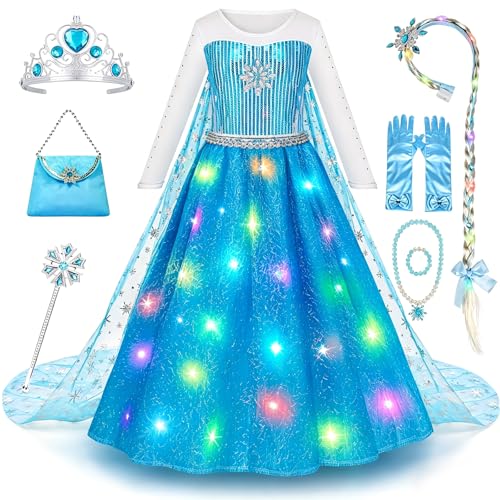 Meland Princess Dress Up for Girls Light Up Costume Gift Box with Accessories for Birthday Christmas and Halloween Gifts(M 5-6 Years)