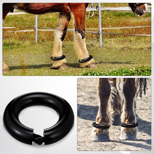 Image of Outus 2 Pcs Rubber Fetlock Ring with Nylon Closure Horses Fetlock Protection Boots for Riding Turnout Horse Black Protection Boots for Wound Management Laminitis Abscess Treatment