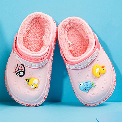 Lining Clogs For Toddler Girls Boys House Slippers Slip On Slip-On Cotton Garden Shoes Cartoon Comfort Faux Fur Lined Lightweight Winter Warm Clog Waterproof Non-Slip Outdoor Yard Shoes Pink 170 #TOP4