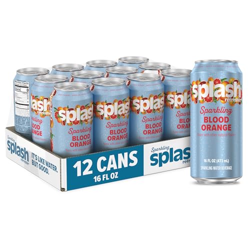 Image of SPLASH REFRESHER Sparkling Water, Blood Orange - 12-Pack, 16 Fl Oz Cans - Flavored Carbonated Seltzer Water with Electrolytes, Zero Sugar & Zero Calories