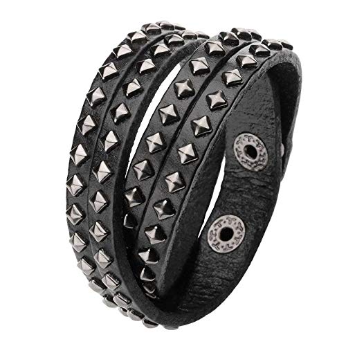 Damen Lederarmband,Vintage Leder Geflochten Armreifen Mit Mehreren Schichten Niet Armband Manschette Wrap Punk Biker Schwarz Einstellbare Charme