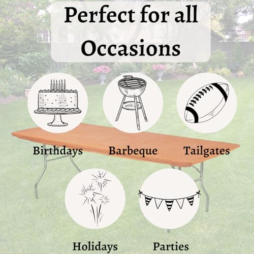 Image of Kwik-Covers 6' Rectangle Plastic Table Covers 30 inch x 72 inch, Bundle of 5 (Orange)