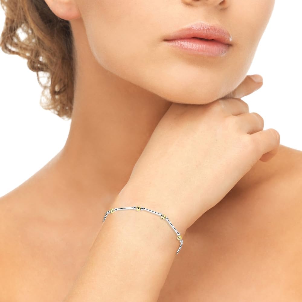 B. BRILLIANT Chain Bracelet for Women Sterling Silver Polished Bar Diamond-Cut Beads Adjustable Bolo Bracelets