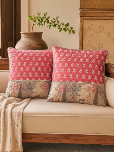 Image of Terra Bloom Premium 100% Cotton Printed Cushion Covers Set of 4 | 16 x 16 Inches Decorative Throw Pillow Cover | Hidden Zipper | Soft Sofa Cushion Covers for Living Room, Bedroom & Home Decor
