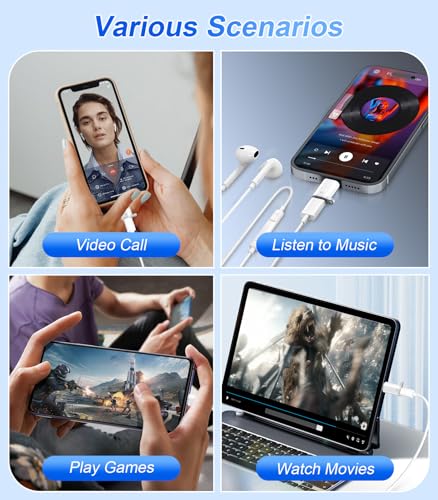 Image of Verilux Type C Earphone Converter with Lanyard Holes, Type C Male to L Female Aluminum Alloy Portable Audio Adapter for iPhone 17 /16 /15, Support Hands-Free Calling, Volume Control