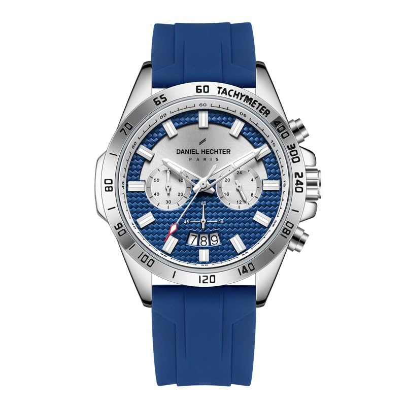 Image of Daniel Hechter Paris Pantheon Collection Pantheon Collection Unique Multifunctional Watch for Men with Textured Round Dial Silicon Strap & Date Indicator-DHM1010
