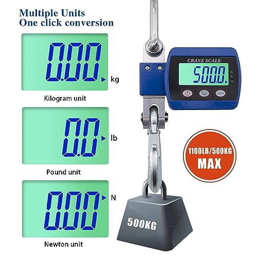 Goture Digital Hanging Scale,500kg/1100lbs Crane Scales,Fishing Scale with LED Display, Heavy Duty Hanging Weight Scale for Fishing,Luggage,Big Game,Farm,Hunting,Industries,Warehouse
