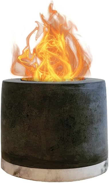 ROUNDFIRE Concrete Table Top Fire Pit - Bioethanol Fire, Smokeless Fire Pit, Fire Bowl, Mini Personal Fireplace for Indoor and Outdoor Use.