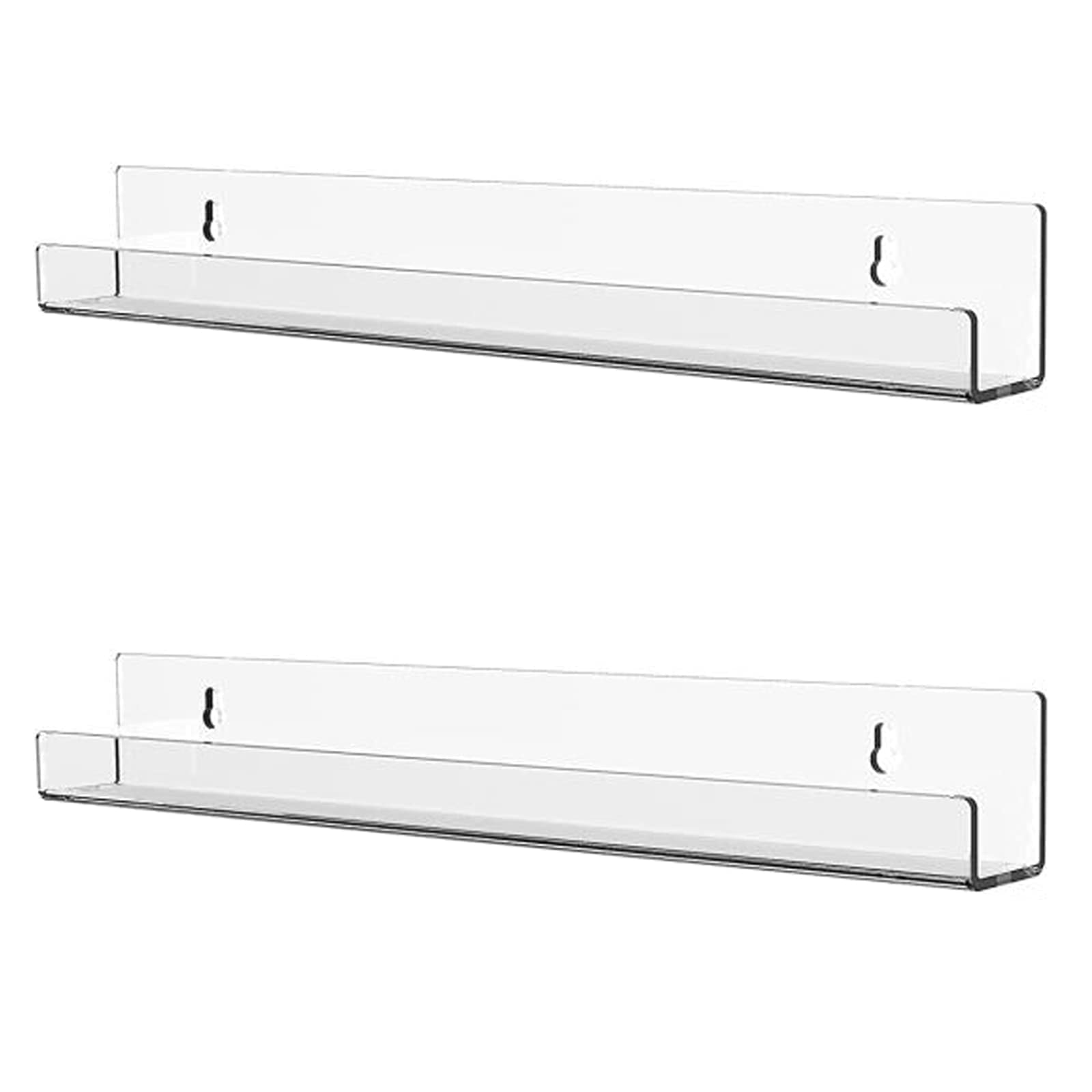 Cq acrylic 2 Pack Acrylic Clear Floating Bookshelf for Kids Room, 15" Invisible Wall Mounted Hanging Book Shelves, U Modern Picture Ledge Display Toy Storage Vinyl Record Wall Shelf,Clear