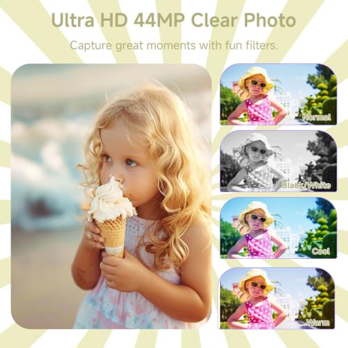 Image of Digital Camera for Teens, 4K 44MP FHD 16x Zoom Point Shoot Camera 64GB Card | Autofocus, Fill Light, Webcam Mode, Continuous Shooting, Time-Lapse, Filters, Easy Operation, Ideal for Beginners Kids