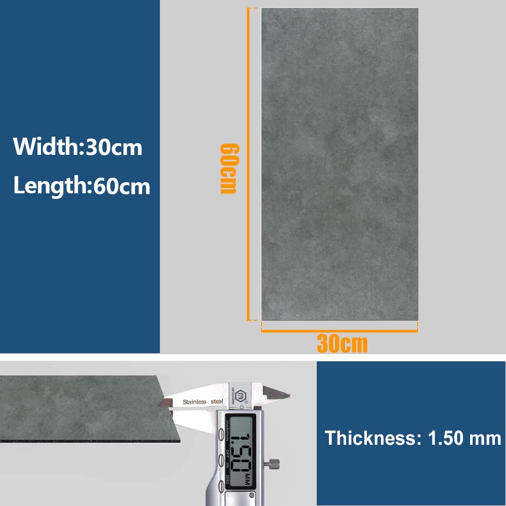 VEELIKE Suelo Vinilo Autoadhesivo Cemento Gris Adhesivos Pegatinas de Baldosas Adhesivas Suelo Papel Adhesivo para Cocina Azulejos Impermeable Papel Pintado Suelo Baño 1.5mm 60cm x 30cm 12 Piezas