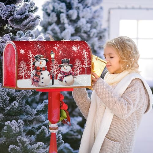 Image of Kawani Merry Christmas Red Snowman Mailbox Covers Magnetic Red Winter Outdoor Mailbox Cover Standard Size 18 X 21 Inch Snowflakes Holiday Mailbox Wrap Post Letter Box Cover Decor for Home Garden Yard