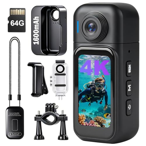 Image of 4K Mini Body Camera-Wearable POV Cam with Back Clip & Magnetic Lanyard 64GB