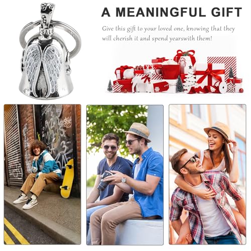 Image of vvag Motorcycle Bell Durable Guardian Angel Bell Hanger Biker Bell with Keychain Ring Motorcycle Accessories for Women