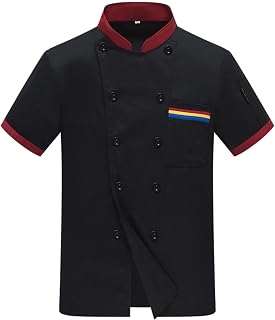Kochjacke Herren Damen Kurzarm Stehkragen Bäckerjacke mit Taschen Unisex Küche Hotel Uniform Professional Kochhemd Modern Style Chef Jacket Atmungsaktive Dünne Arbeitsjacke Kochmantel