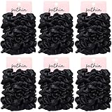 SUTHIA Satin Scrunchies for Women, Girls & Kids 60 Bulk Pack, Silk Hair Ties No Damage, Black Scrunchie for Sleeping, Silky Ponytail Holders Scrunchy for Thick, Curly, Medium, Thin, Fine Hair Non Slip