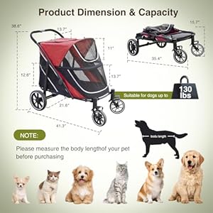   Dog-Stroller-for-MediumLarge-Dogs-One-Click-FoldingExtra-Large-Pet-Stroller-with-Storage-PocketCat-Stroller-with-Shock-AbsorptionRed