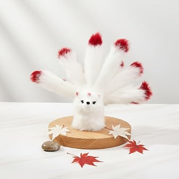 Wudaizhi Plush Nine-tailed Stuffed Animal Soft Kitsune Plushy, Mini Statue Figurine Crafts, Home Office Desk Decoration Collectible Gift for