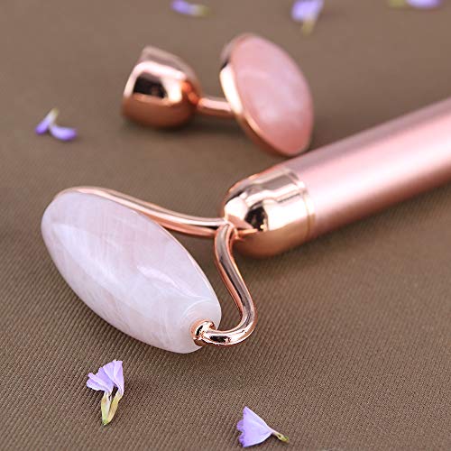 2 em 1 massageador elétrico de jade facial de jade natural, conjunto de rolos vibratórios de quartzo
