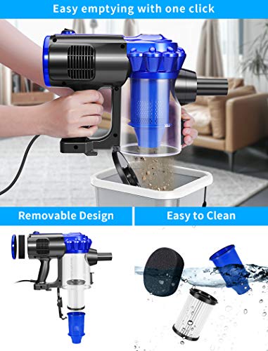 Elezon E600 Corded Vacuum Cleaner Bagless 17Kpa Powerful Suction Lightweight Stick Handheld Vacuum Cleaner For Hardwood Floor And Tile, Blue #TOP4