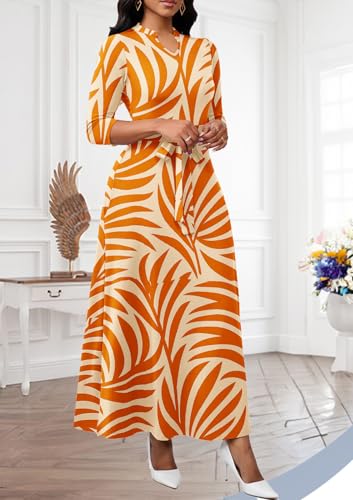 Image of BubFee Maxi Dresses for Women Semi Formal Long Dress 3 /4 Sleeve Casual A-line Church Dresses with Pockets