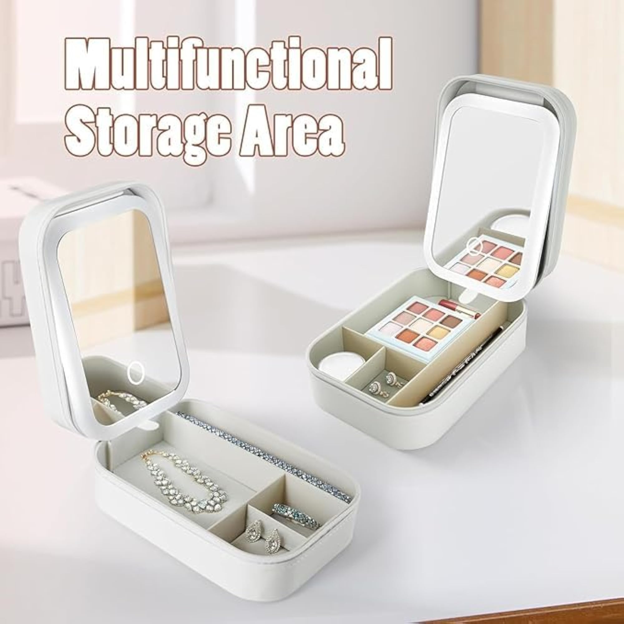 Compact Makeup Vanity with LED Mirror, Multi-Compartment Organizer