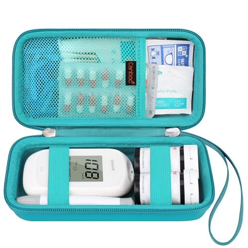 Canboc Caja de Productos para la Diabetes, medidor de azúcar en Sangre, Equipo Lancing, Tira de Prueba de azúcar en Sangre, lancets, bolígrafo de insulina, Turquesa + Turquesa