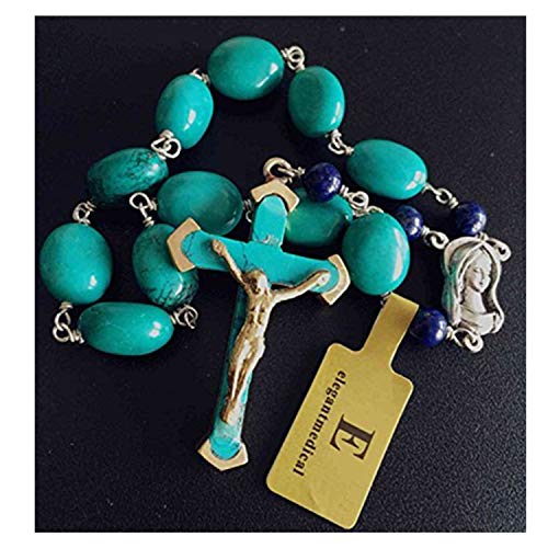 Travel Rosary Cross Turquoise Lapis Lazuli Beads Beads Catholic Necklace