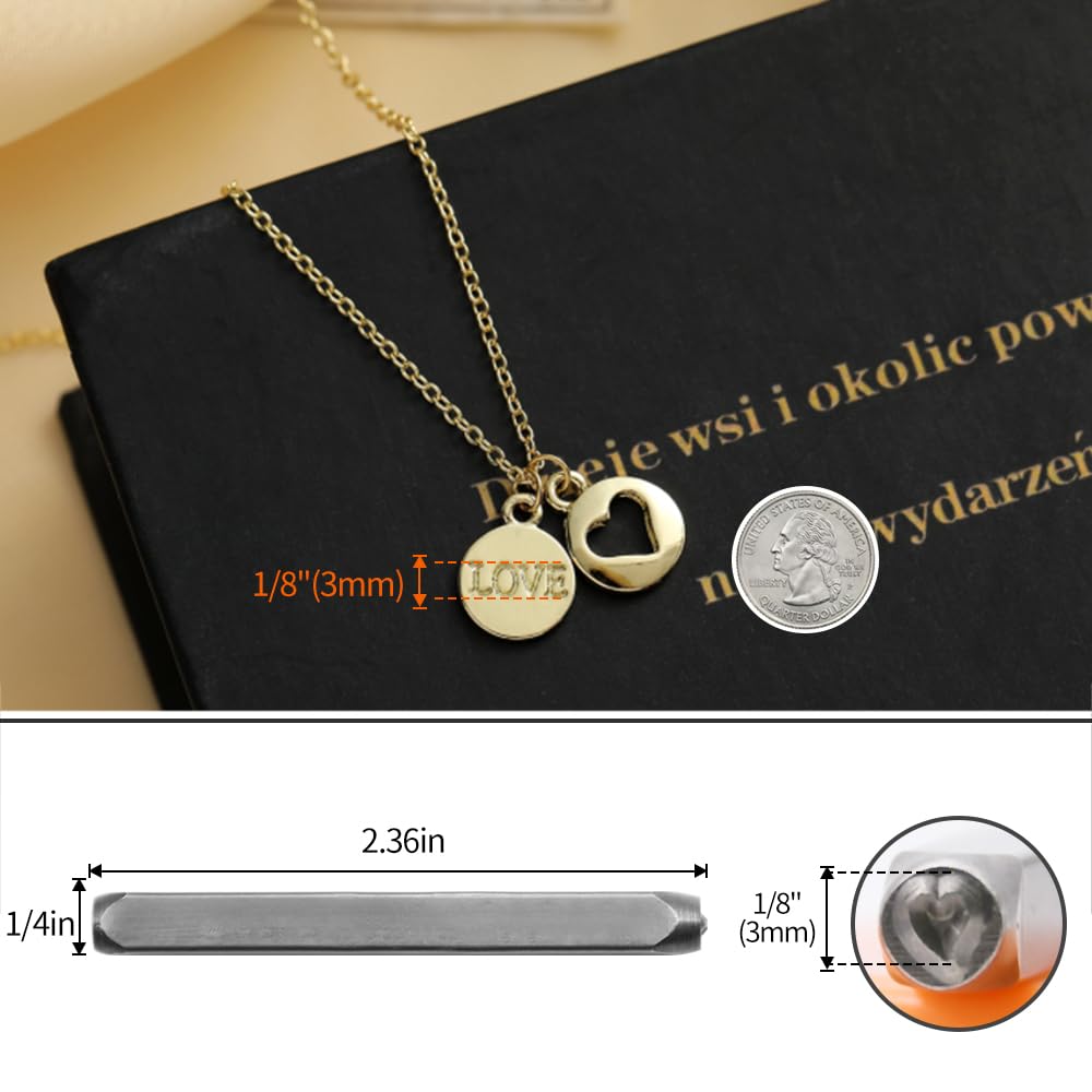 Lot de 37 tampons de 3 mm en forme de chiffres et de lettres, bloc d'établi en acier et marteau | Pour la fabrication de bijoux et l'estampage des métaux