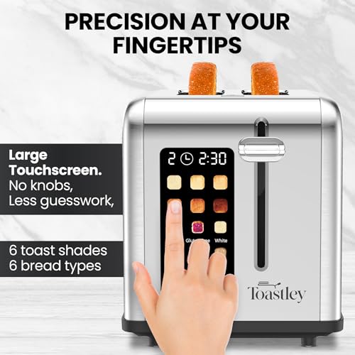 Smart Toaster 2 Slice with Touchscreen Control, Wide Slots, Extra Lift, Defrost & Timer, 880W, Silver Stainless Steel - Image 5
