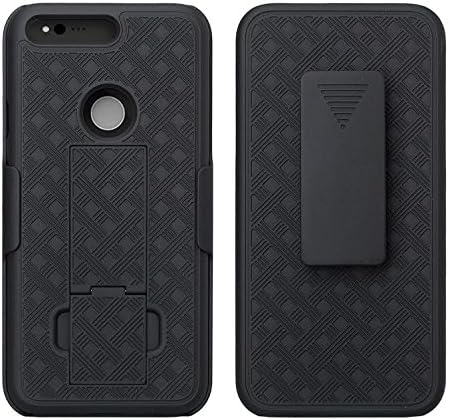 Google Pixel Case (Verizon Wireless) Secure Holster Shell & Kickstand Combo Quality Dual Layer Multi Design Protection Cover XYZ (Black Holster Combo)