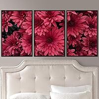 3 Piece Framed Canvas Wall Art Pink Cluster Flowers and Colorful Bouquet Canvas Prints Home Artwork Decoration for Living Room,Bedroom - 16