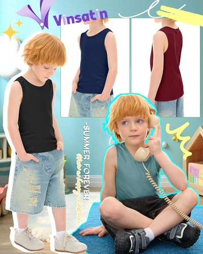 Image of 4 Pack Toddler Boys Cotton Tank Tops | Ribbed, Sleeveless T-Shirts, Summer Undershirts, Slim Fit, Crewneck, Layering, Sizes 18M-5T
