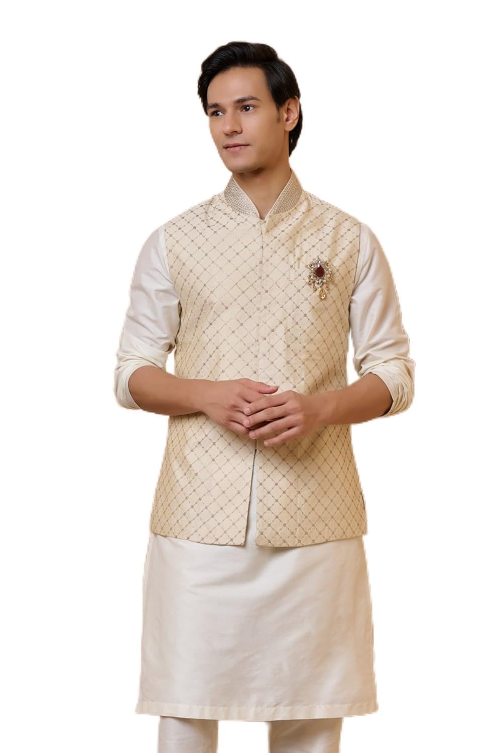 tasva Gold Embroidered Bundi For Men-picture-45