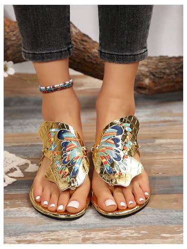 Women's Boho Butterfly Thong Sandals Metallic Open Toe Flip Flops Dressy Flat Sandals Casual Vacation Beach Slippers2