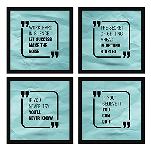 Image of ArtX Paper Motivational Quotes Work Hard Wall Art Painting, Framed Paintings For Home Office Decor 20 X 20 inches (Combined), 10.0 X 10.0, Multicolor Posters With Frame, Set of 4