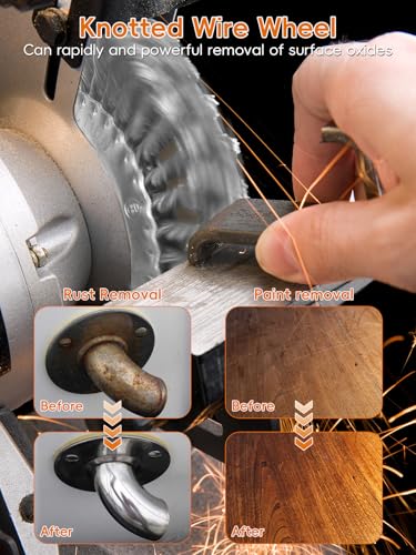 Image of 8in Bench Wire Wheel Brush | Knotted Steel Wire 0.023 inch with 5 /8 inch 7 /8 inch Arbors for Bench Grinder Twisted Carbon Steel Wheel - 2pcs