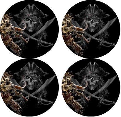 Pirates skull and crossbones Rubber Round Coaster set (4 pack) Great Gift Idea