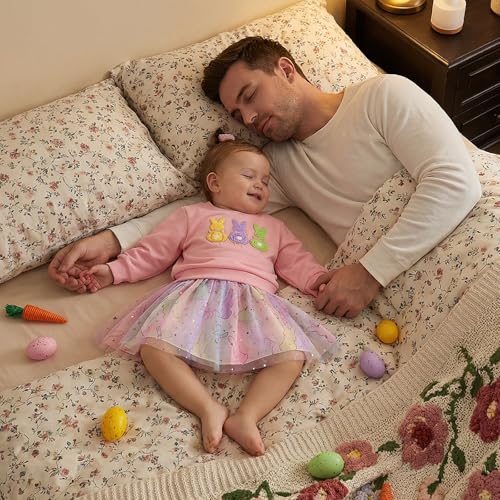 Image of Toddler Girl Easter Outfit Cute Bunny Letter Embroidery Sweatshirt Party Tutu Tulle Skirt Kids Spring Clothes