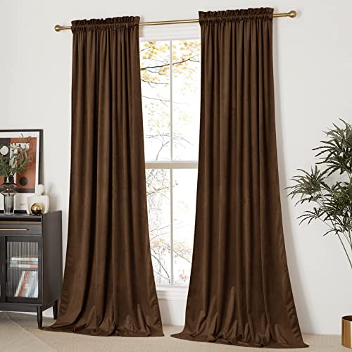 Nicetown Thermal Insulated Brown Velvet Curtains, Sound Reducing Heavy Matt Solid Room Darkening Drapes/Panels For Holiday (2 Panel Per Pack, 84 Inches Long) #TOP19
